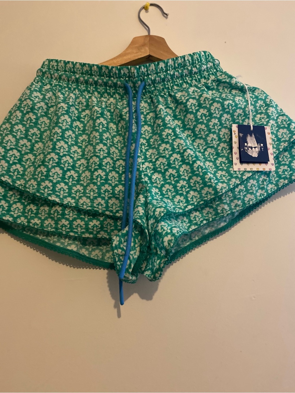 Roller Rabbit Teal & White Floral-Print Drawstring Athletic Shorts
